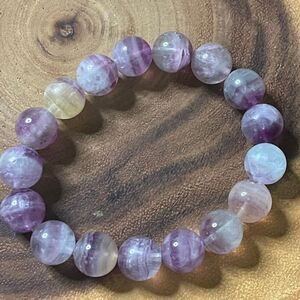 Candy Fluorite bracelet striped layers light rainbow colors stretch 13mm 7.5” na